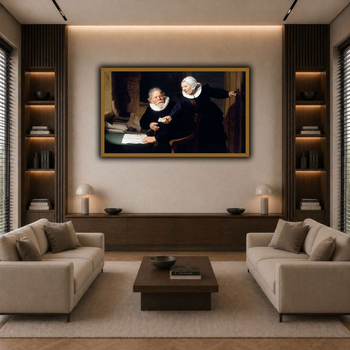 The-Shipbuilder-and-his-Wife-Jan-Rijcksen-1560-2-1637-and-his-Wife_Rembrandt-van-Rijn dark neutral-living room
