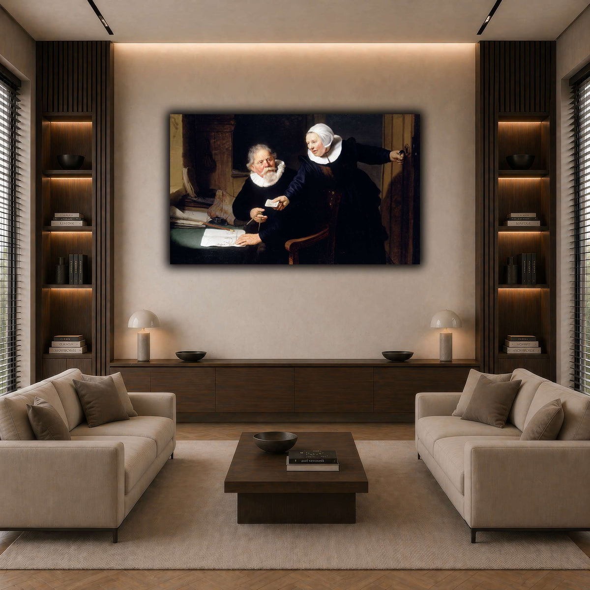 The-Shipbuilder-and-his-Wife-Jan-Rijcksen-1560-2-1637-and-his-Wife_Rembrandt-van-Rijn dark neutral-living room