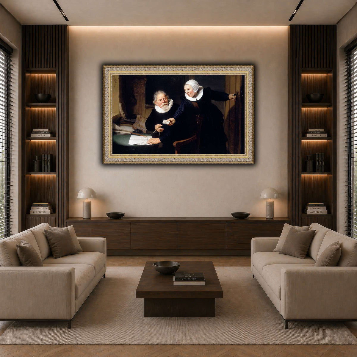 The-Shipbuilder-and-his-Wife-Jan-Rijcksen-1560-2-1637-and-his-Wife_Rembrandt-van-Rijn dark neutral-living room