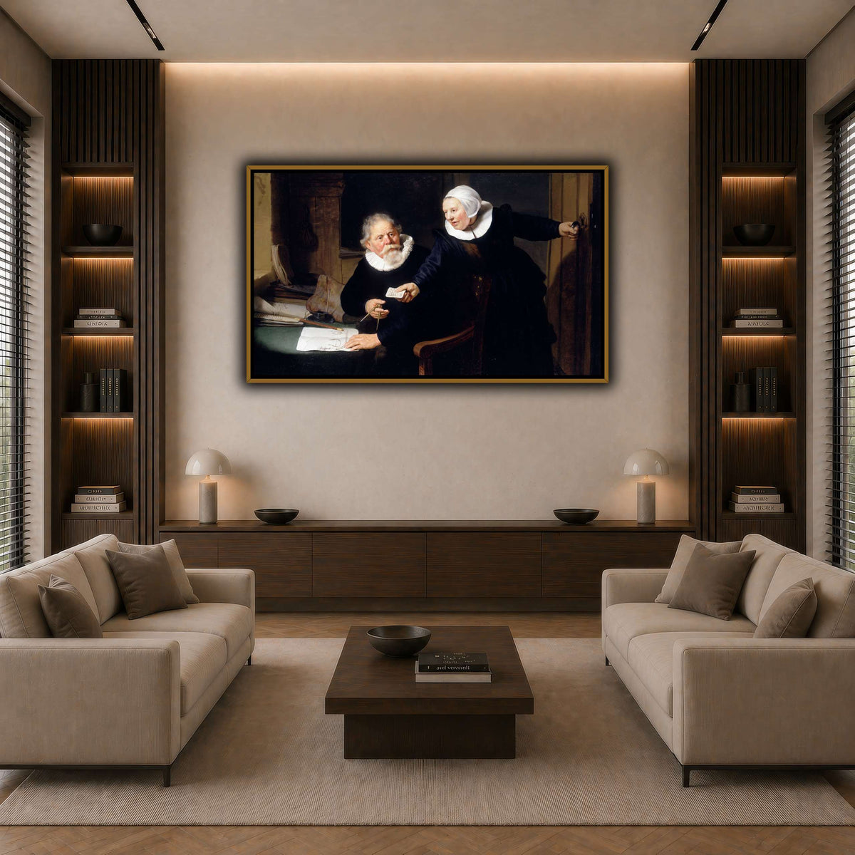 The-Shipbuilder-and-his-Wife-Jan-Rijcksen-1560-2-1637-and-his-Wife_Rembrandt-van-Rijn dark neutral-living room