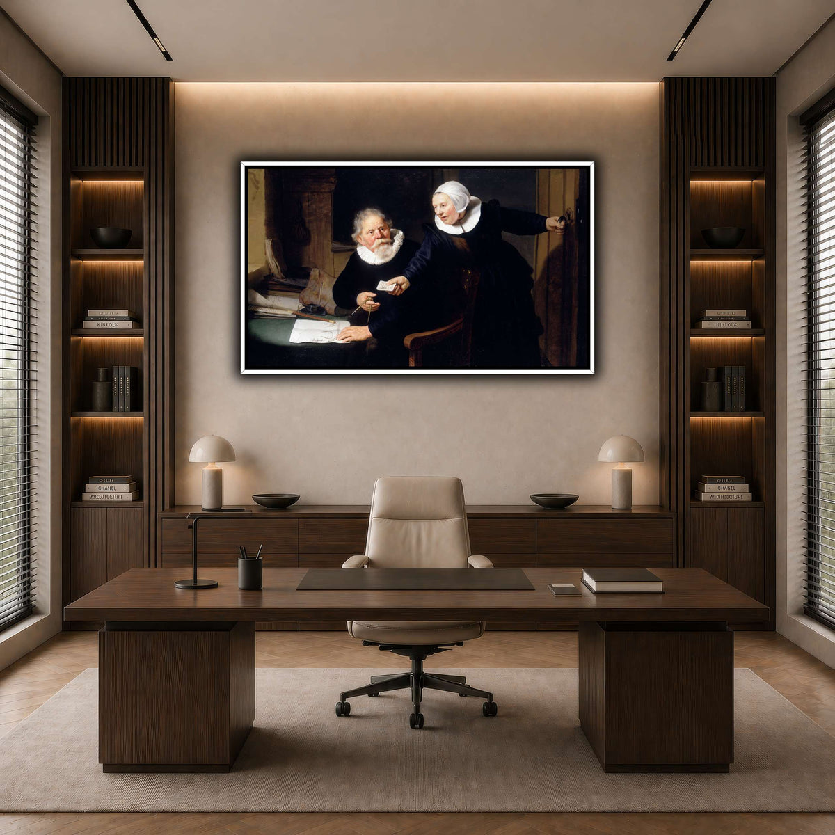 The-Shipbuilder-and-his-Wife-Jan-Rijcksen-1560-2-1637-and-his-Wife_Rembrandt-van-Rijn dark neutral-office