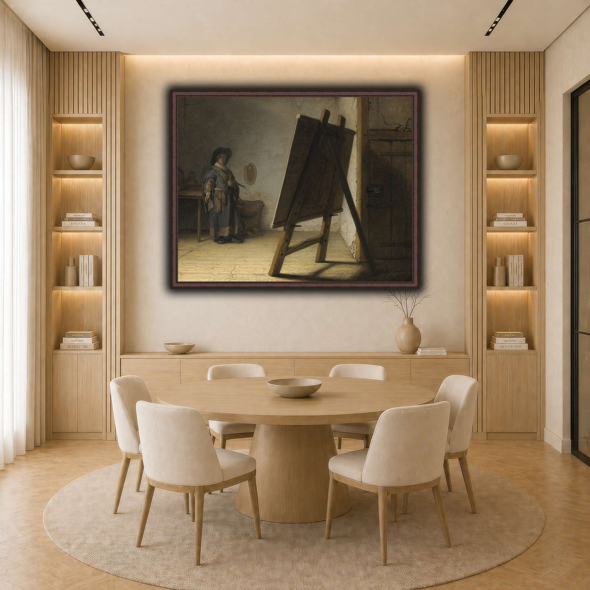 The_Artist_in_his_studio_Rembrandt-van-Rijn light neutral-dining room
