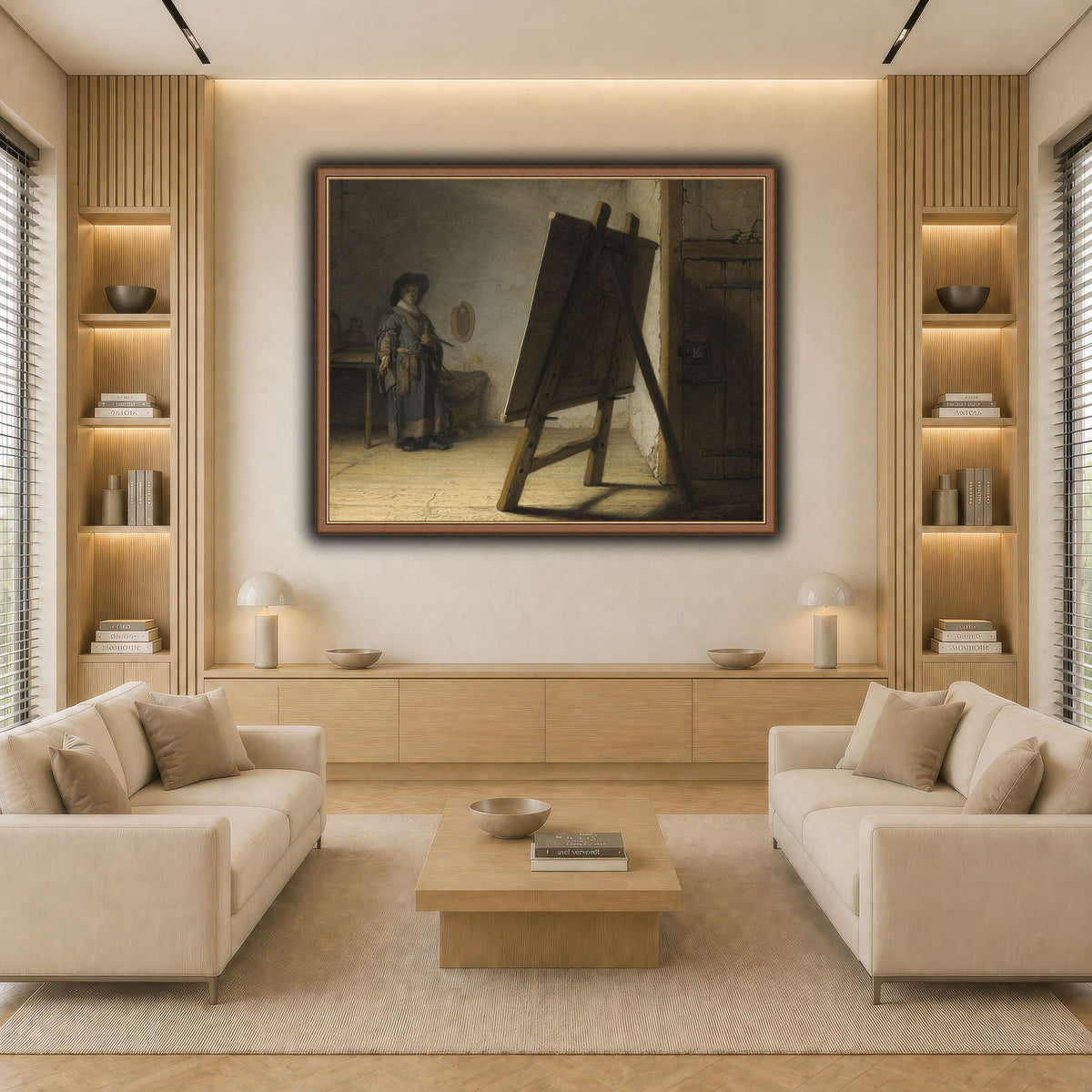 The_Artist_in_his_studio_Rembrandt-van-Rijn light neutral-living room