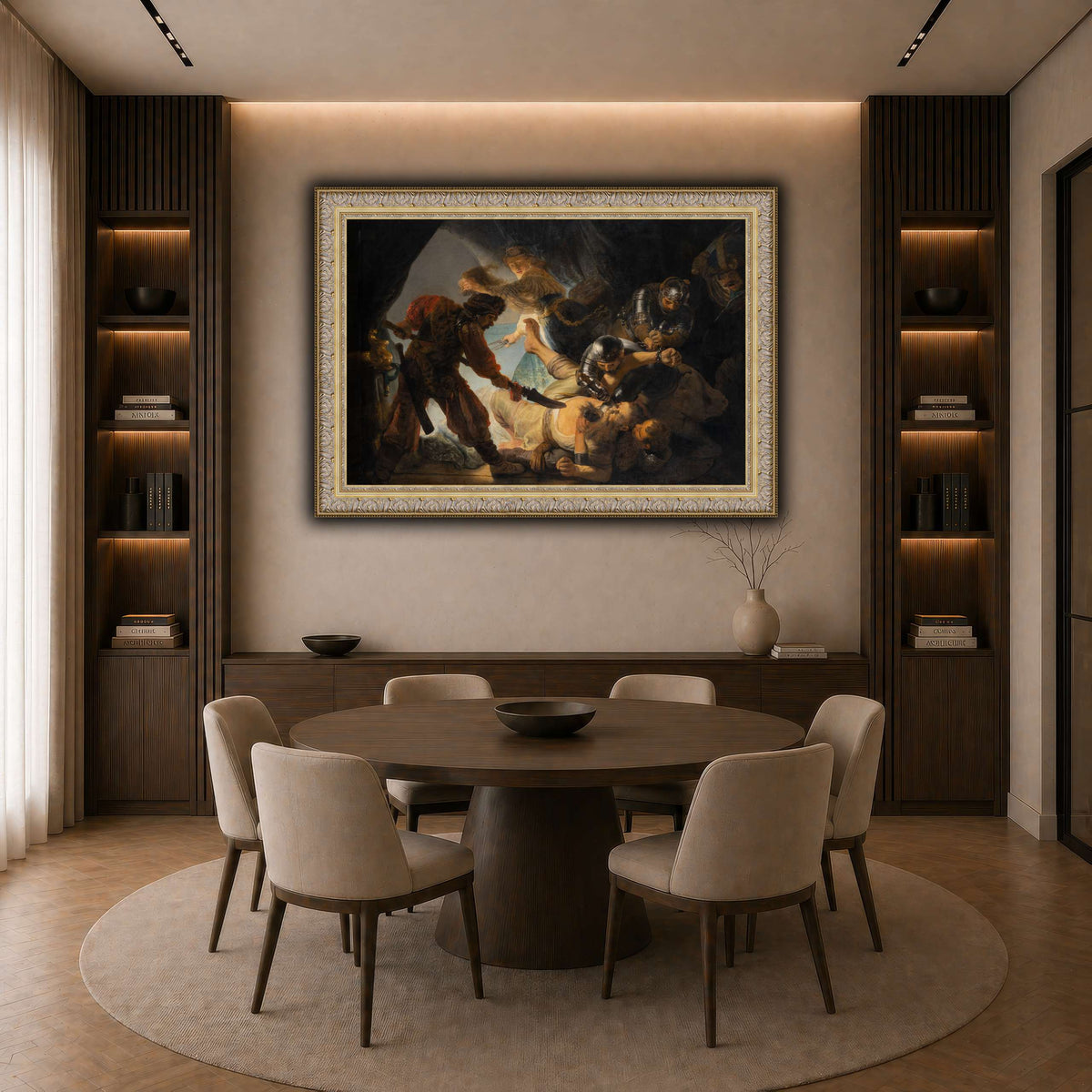 The_Blinding_of_Samson_Rembrandt-van-Rijn dark neutral-dining room