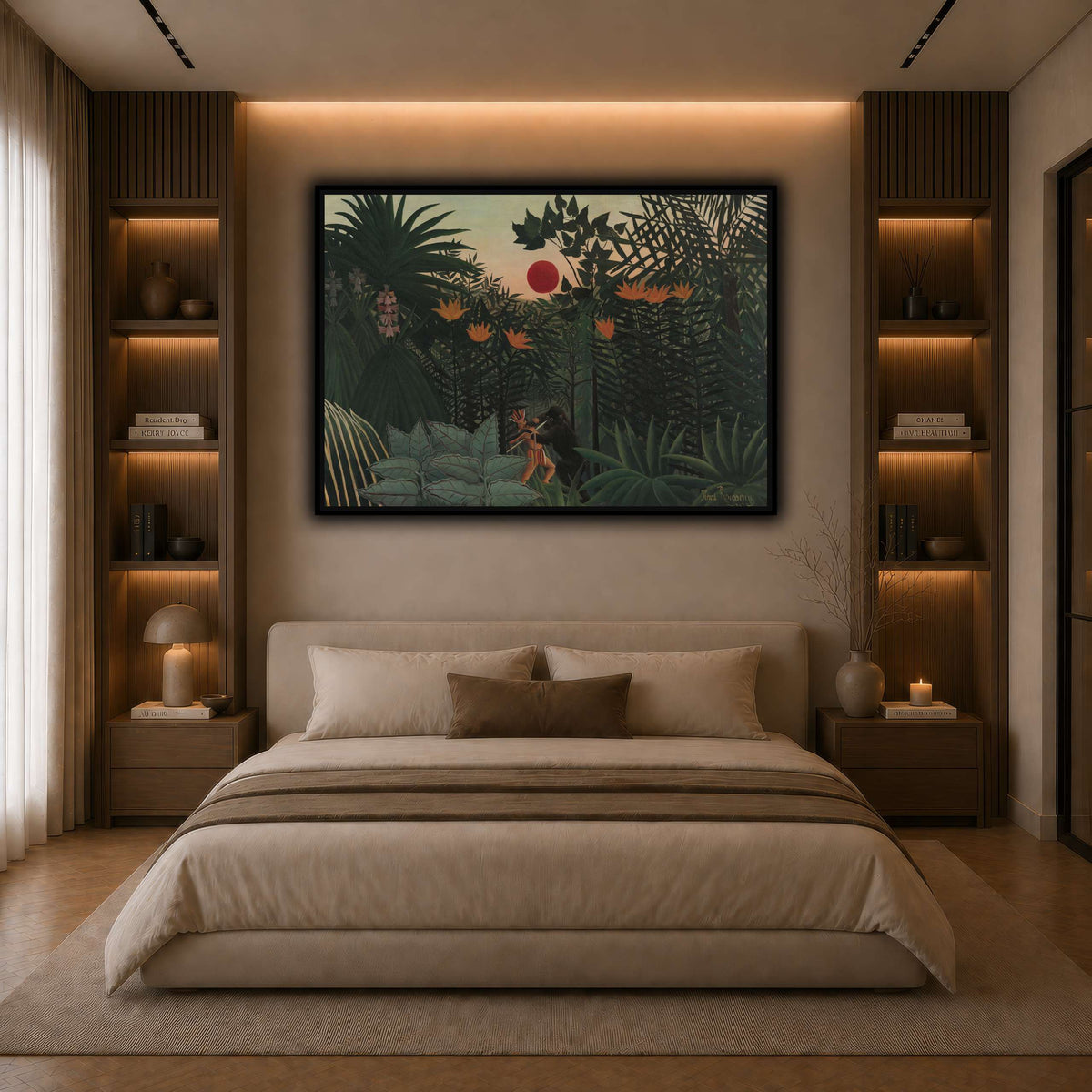 Tropical-Landscape-American-Indian-Struggling-with-a-Gorilla-1910_Henri-Rousseau dark neutral-bedroom