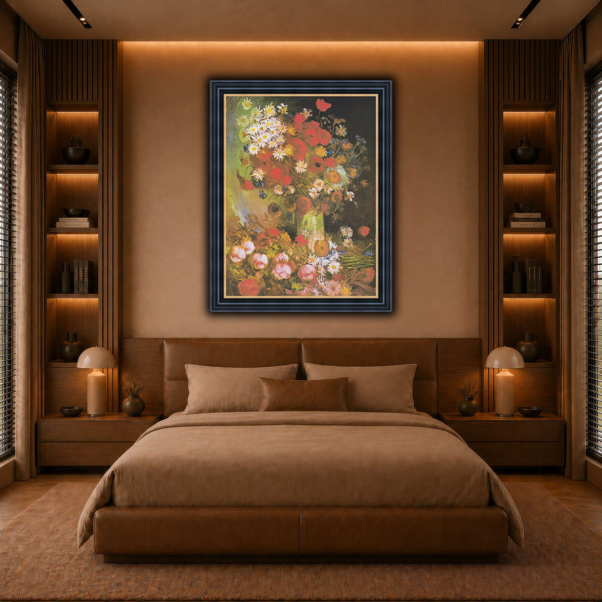 Van_Gogh_-_Vase_mit_Mohn-_und_Kornblumen,_Pfingstrosen_und_Chrysanthemen warm-bedroom
