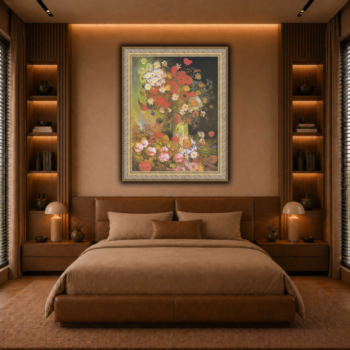 Van_Gogh_-_Vase_mit_Mohn-_und_Kornblumen,_Pfingstrosen_und_Chrysanthemen warm-bedroom