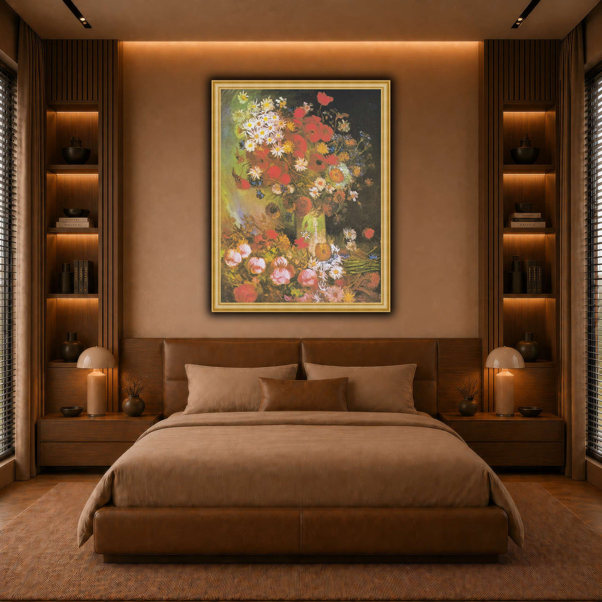 Van_Gogh_-_Vase_mit_Mohn-_und_Kornblumen,_Pfingstrosen_und_Chrysanthemen warm-bedroom