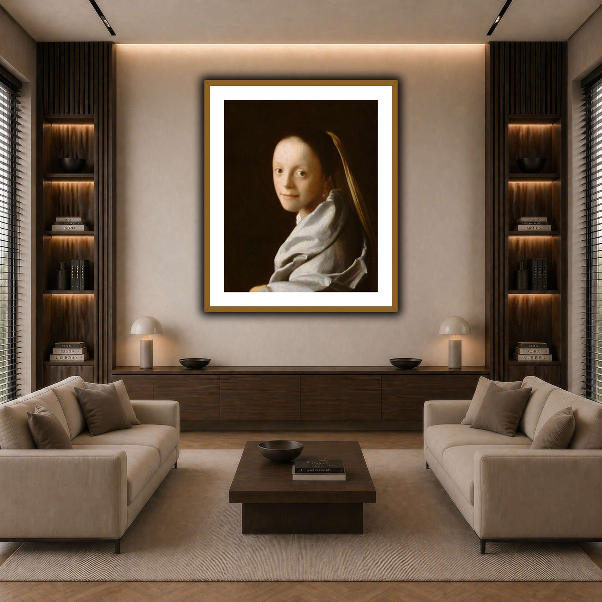 Vermeer-Portrait_of_a_Young_Woman dark neutral-living room