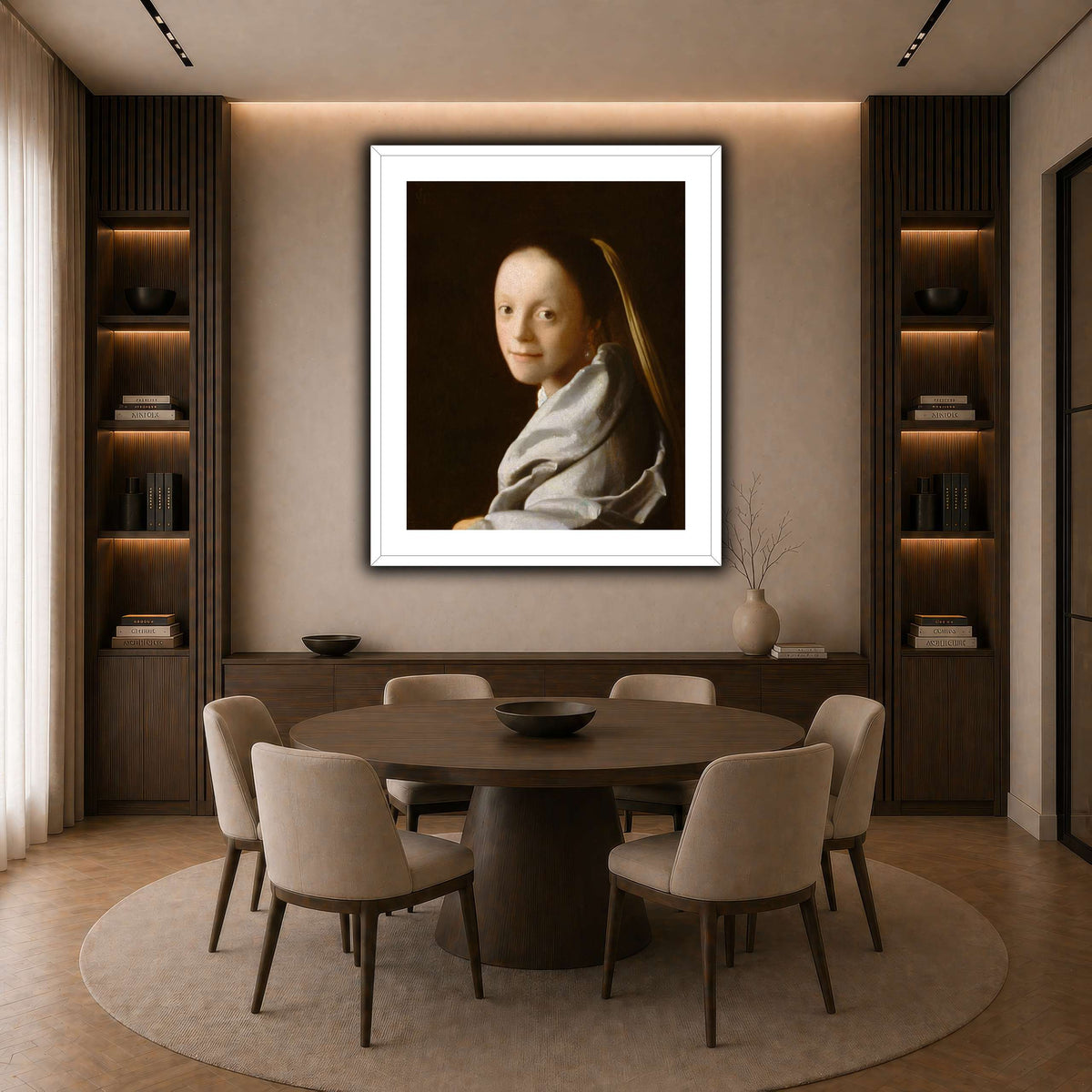 Vermeer-Portrait_of_a_Young_Woman dark neutral-dining room