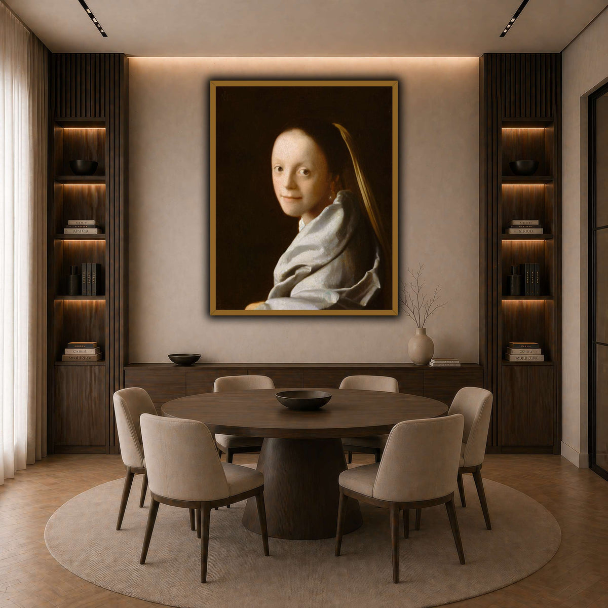 Vermeer-Portrait_of_a_Young_Woman dark neutral-dining room