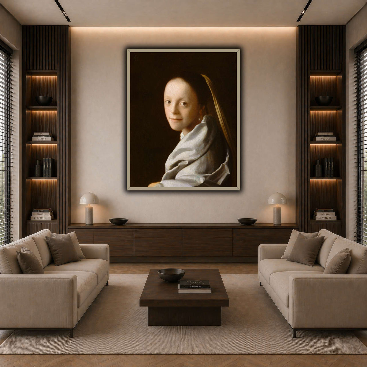 Vermeer-Portrait_of_a_Young_Woman dark neutral-living room