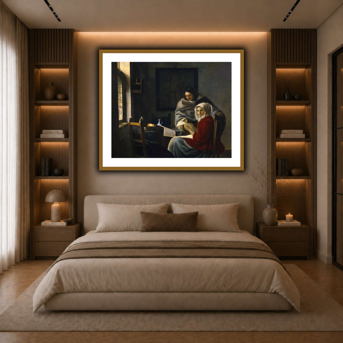 Vermeer_Girl_Interrupted_at_Her_Music dark neutral-bedroom