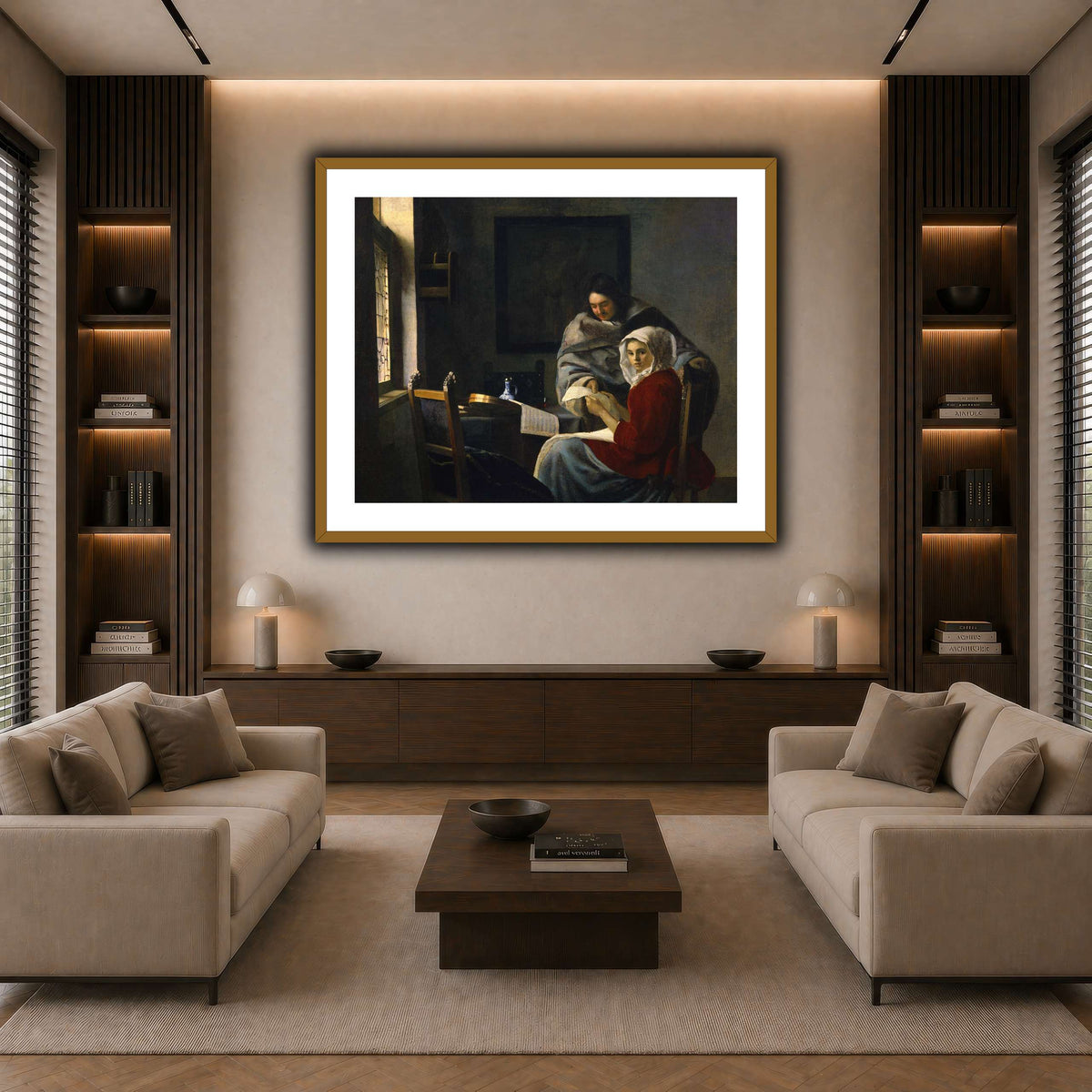 Vermeer_Girl_Interrupted_at_Her_Music dark neutral-living room