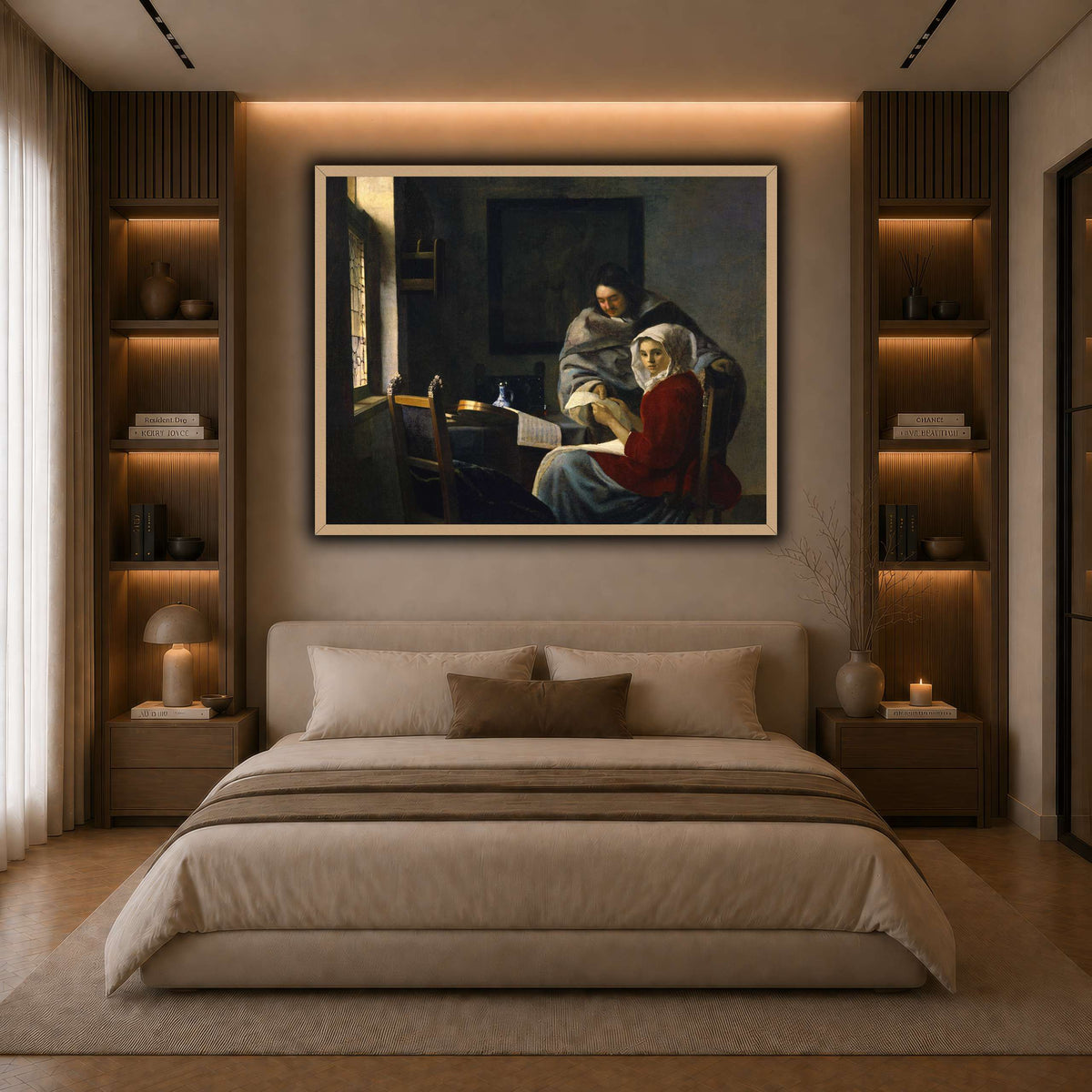 Vermeer_Girl_Interrupted_at_Her_Music dark neutral-bedroom