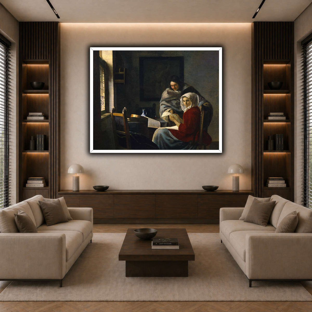 Vermeer_Girl_Interrupted_at_Her_Music dark neutral-living room