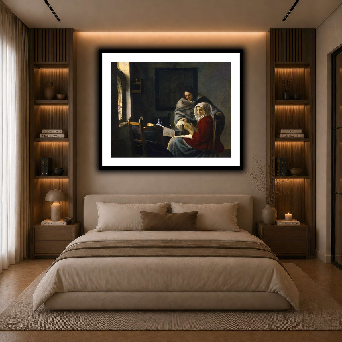 Vermeer_Girl_Interrupted_at_Her_Music dark neutral-bedroom
