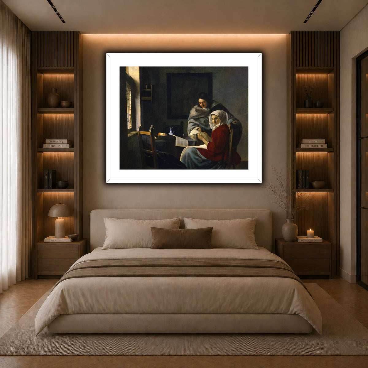 Vermeer_Girl_Interrupted_at_Her_Music dark neutral-bedroom