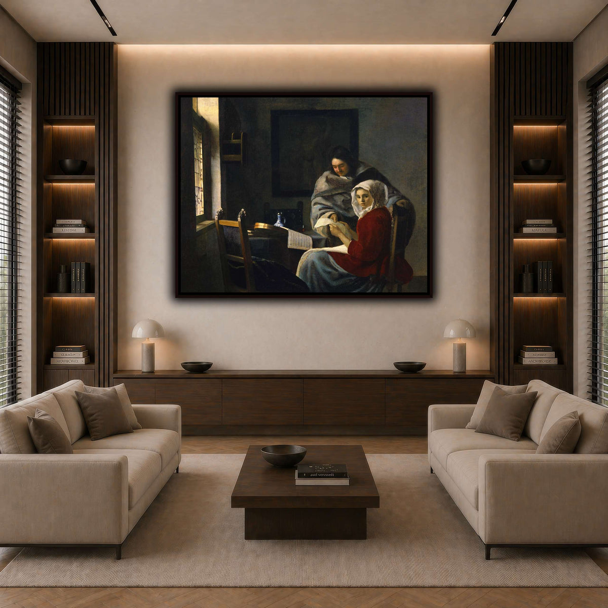 Vermeer_Girl_Interrupted_at_Her_Music dark neutral-living room