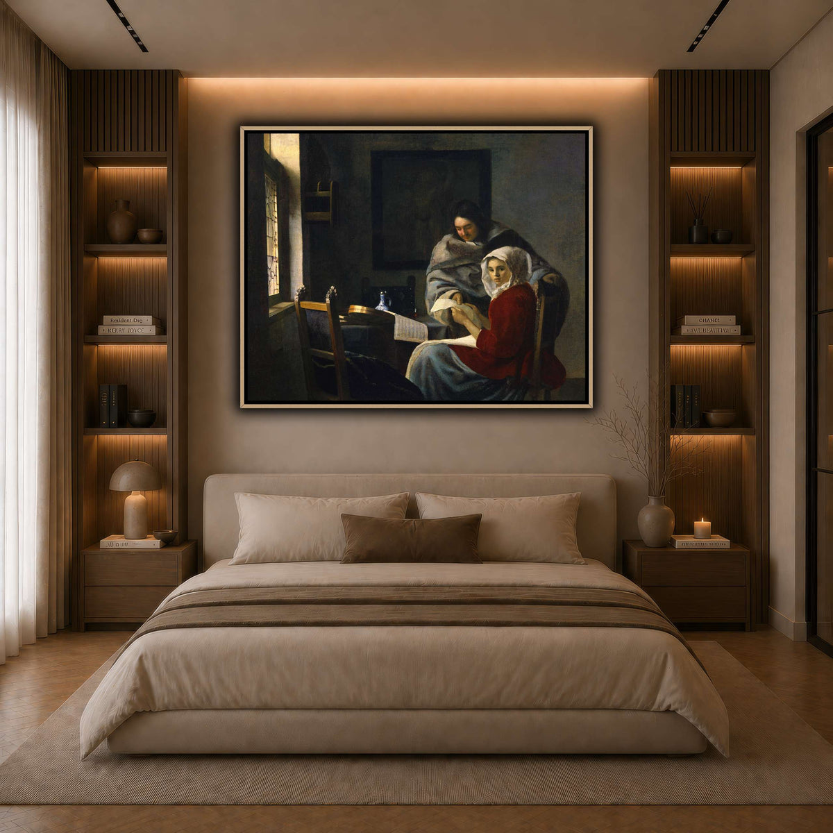 Vermeer_Girl_Interrupted_at_Her_Music dark neutral-bedroom