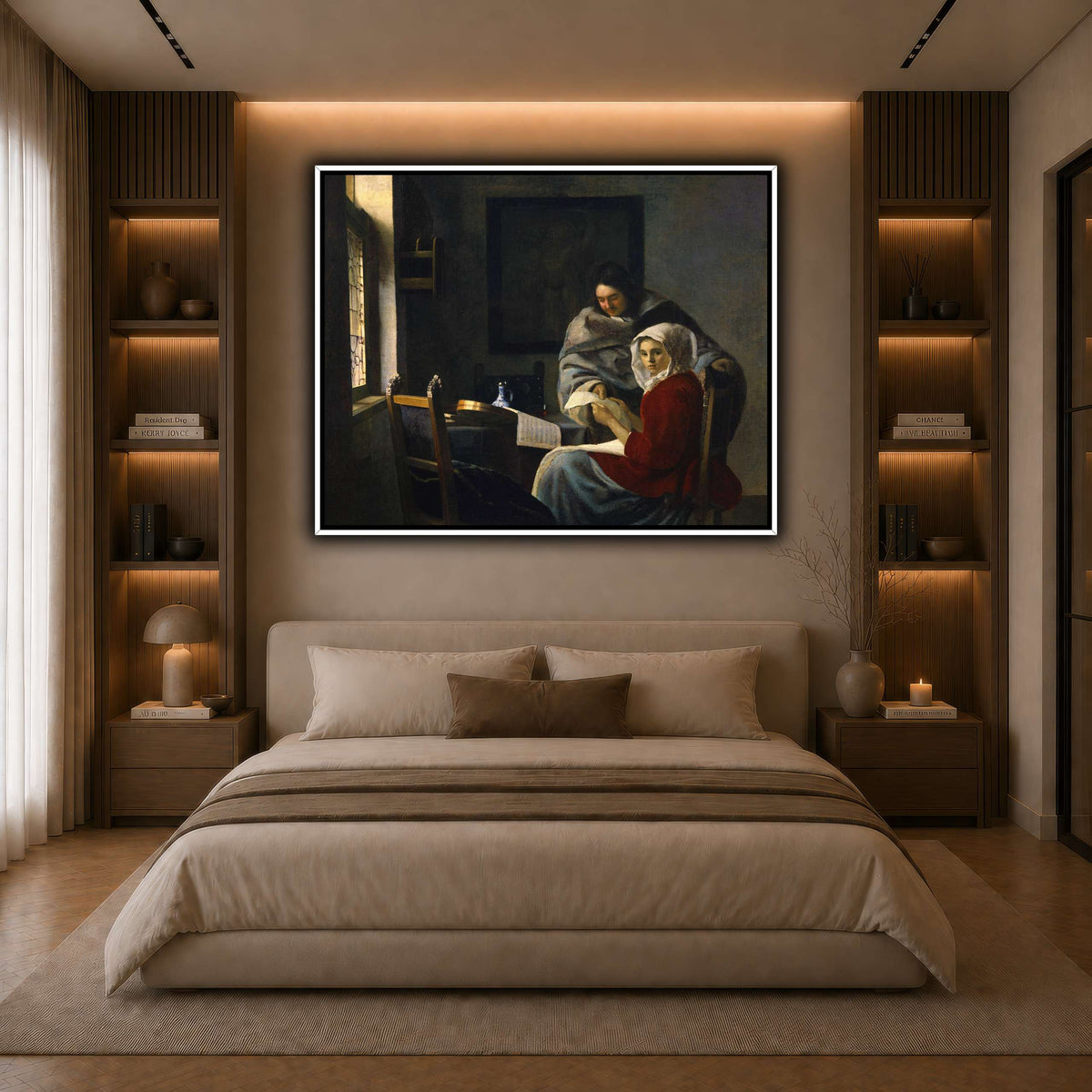 Vermeer_Girl_Interrupted_at_Her_Music dark neutral-bedroom