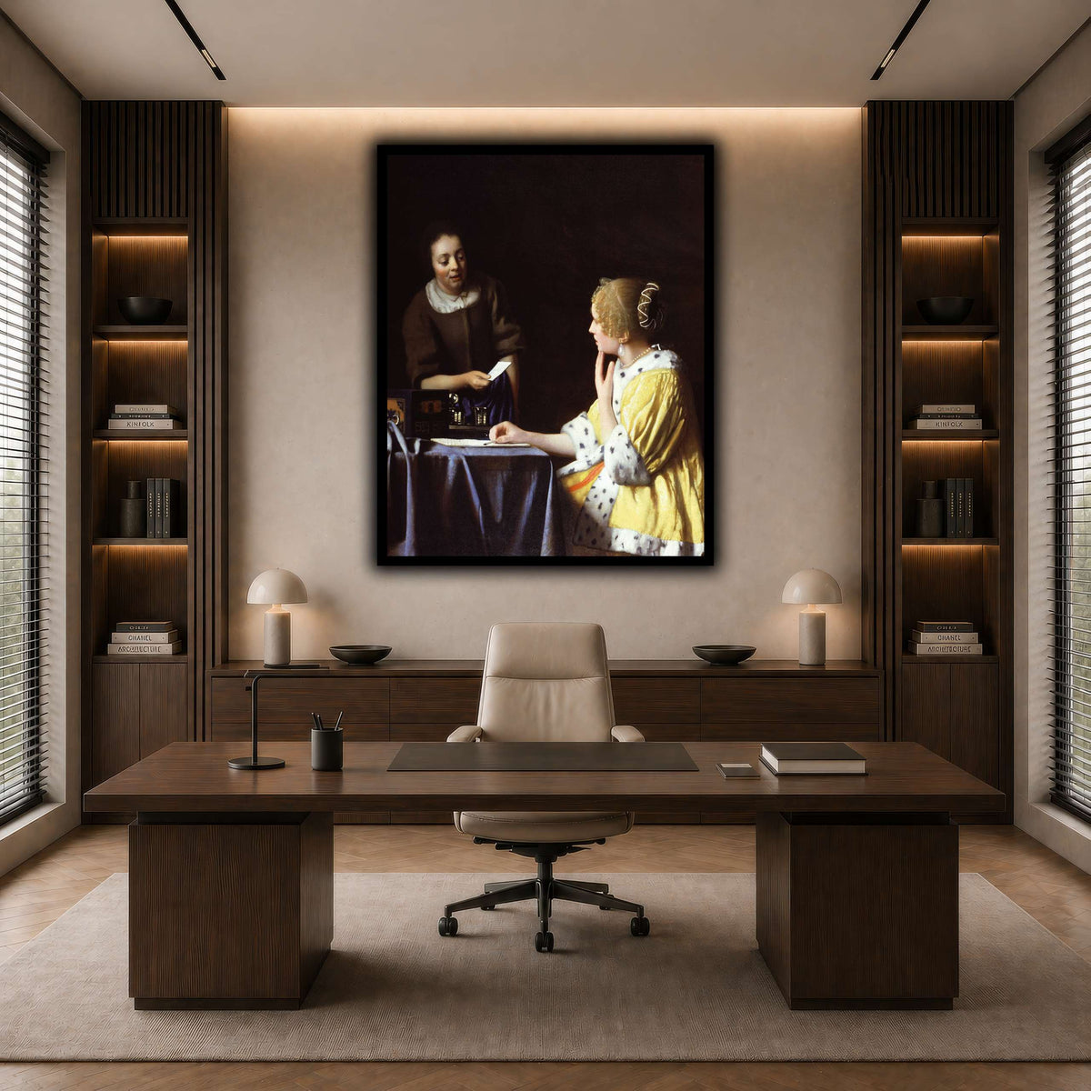 Vermeer_Lady_Maidservant_Holding_Letter dark neutral-office