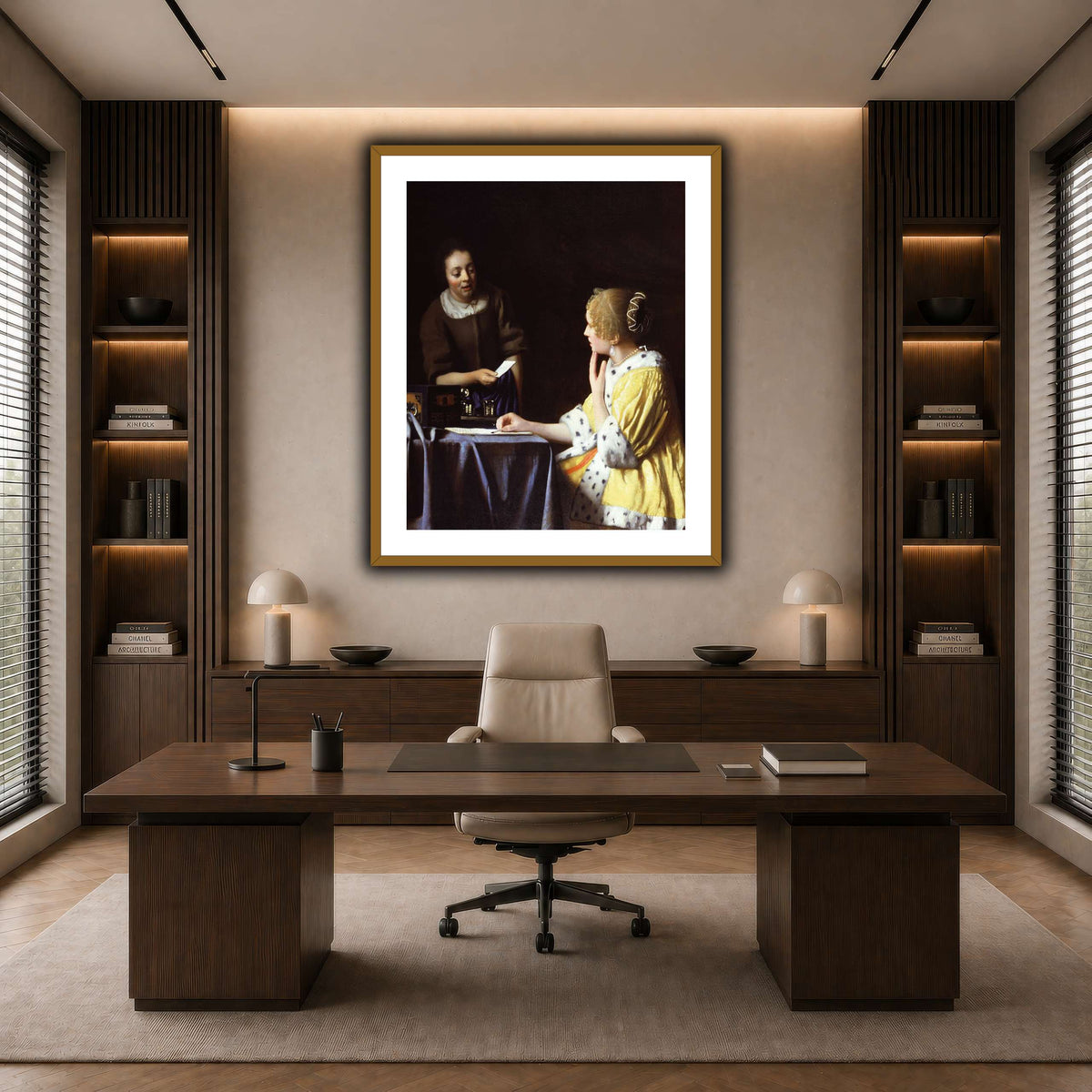 Vermeer_Lady_Maidservant_Holding_Letter dark neutral-office