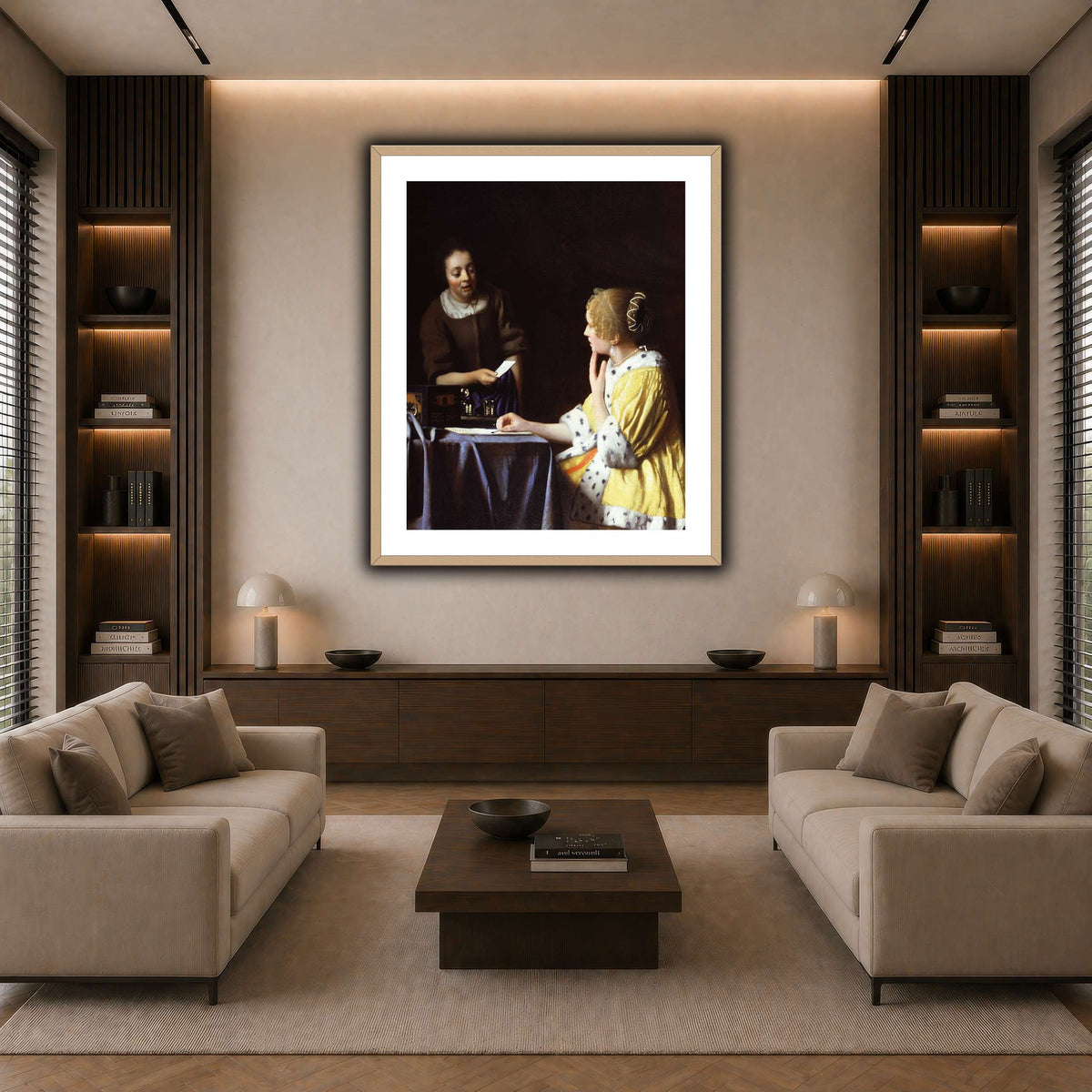 Vermeer_Lady_Maidservant_Holding_Letter dark neutral-living room