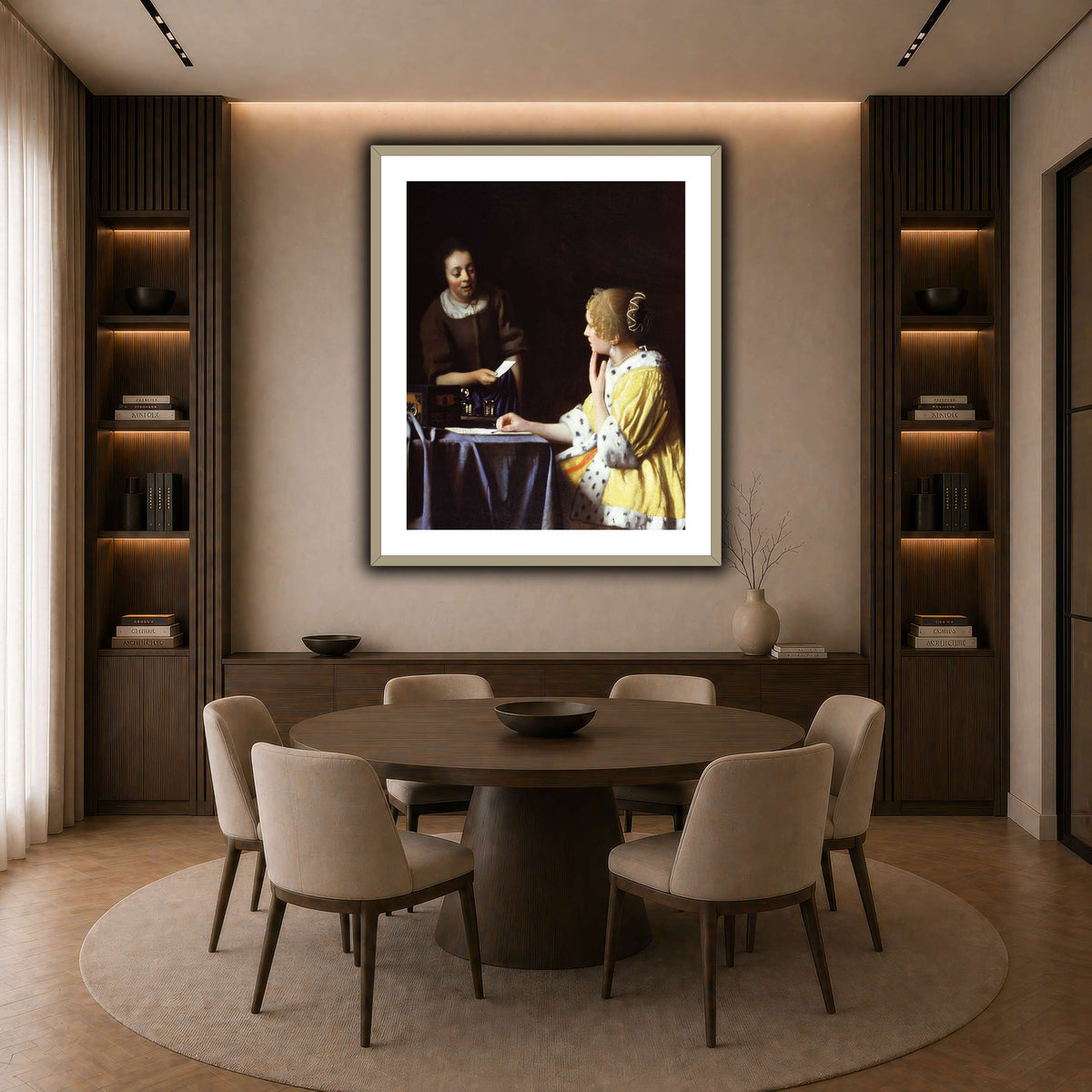Vermeer_Lady_Maidservant_Holding_Letter dark neutral-dining room