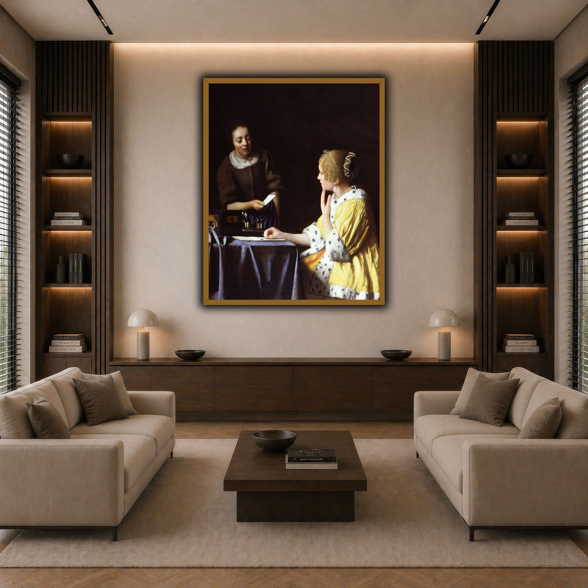 Vermeer_Lady_Maidservant_Holding_Letter dark neutral-living room
