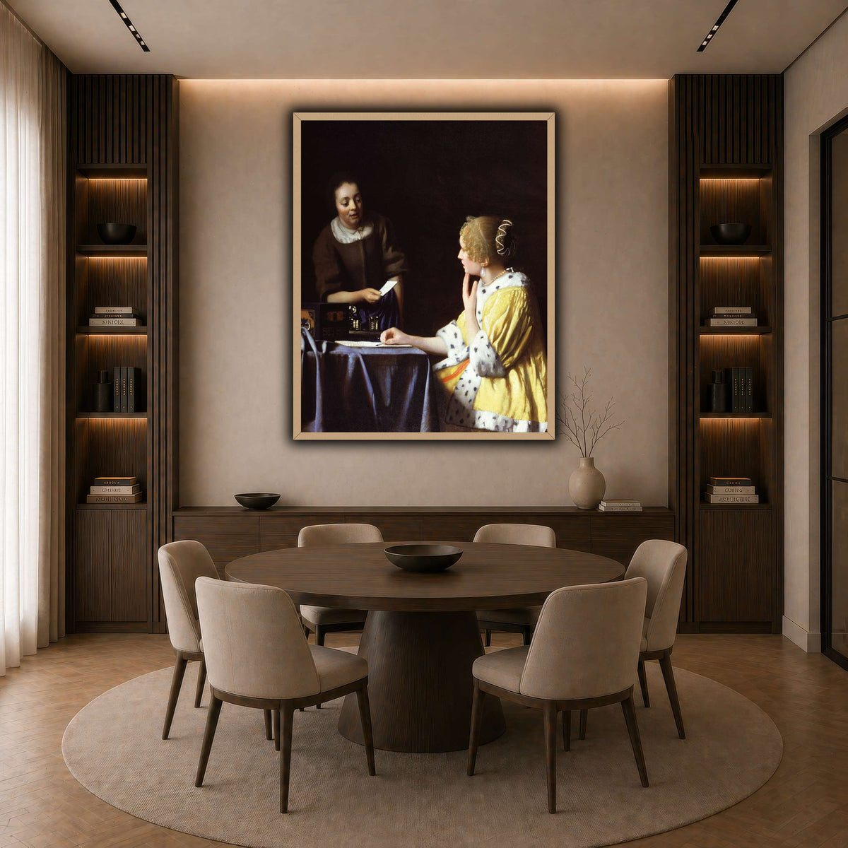 Vermeer_Lady_Maidservant_Holding_Letter dark neutral-dining room