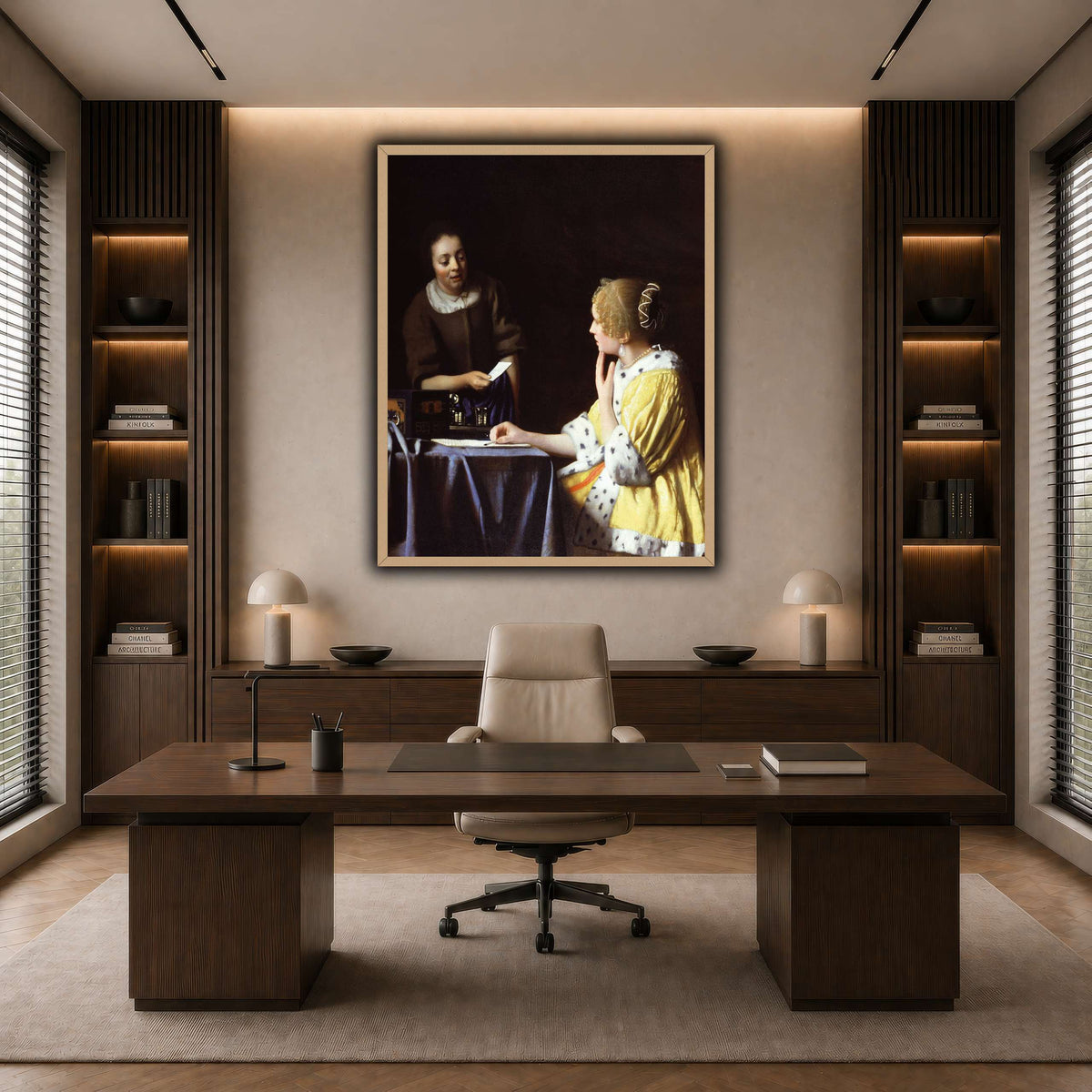 Vermeer_Lady_Maidservant_Holding_Letter dark neutral-office