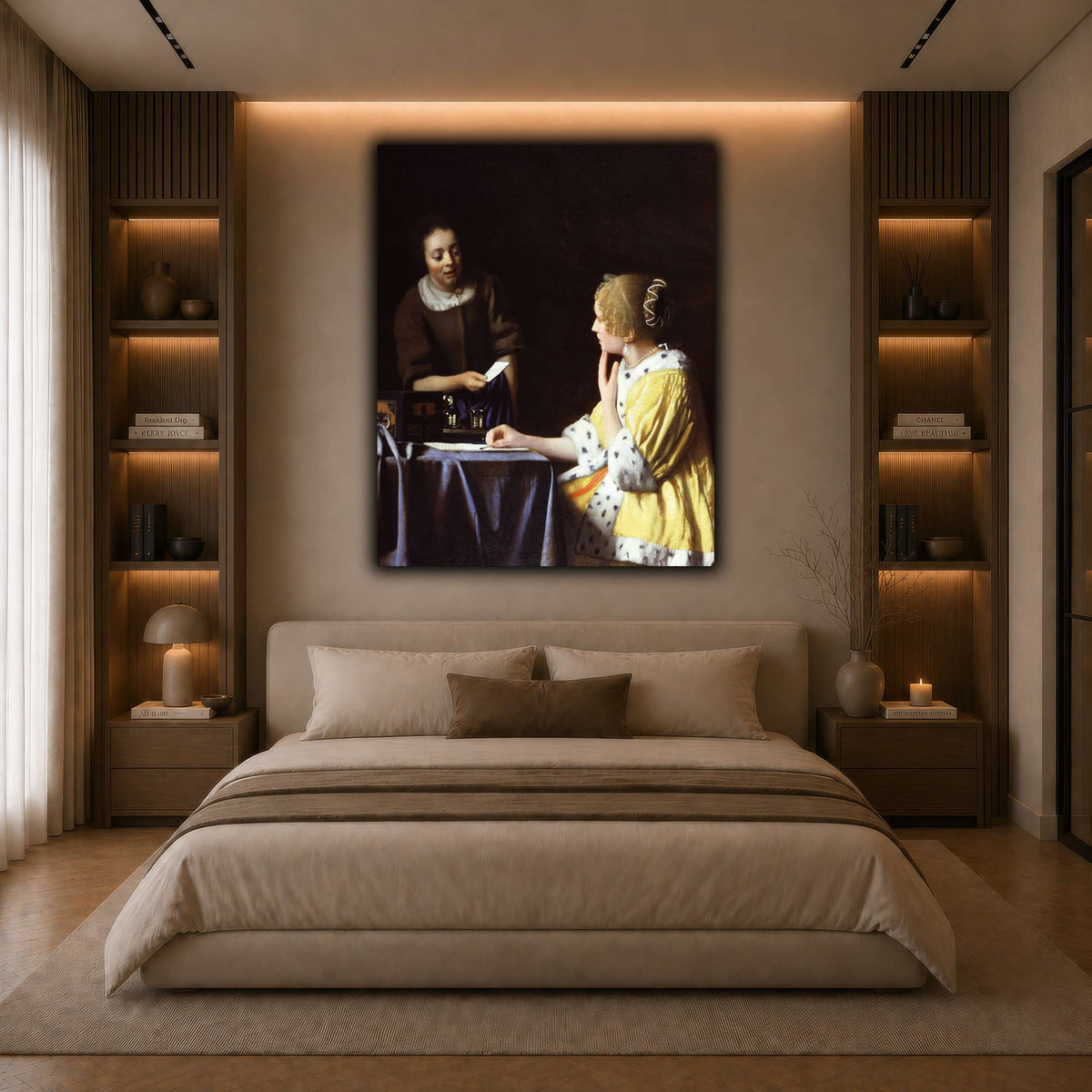 Vermeer_Lady_Maidservant_Holding_Letter dark neutral-bedroom