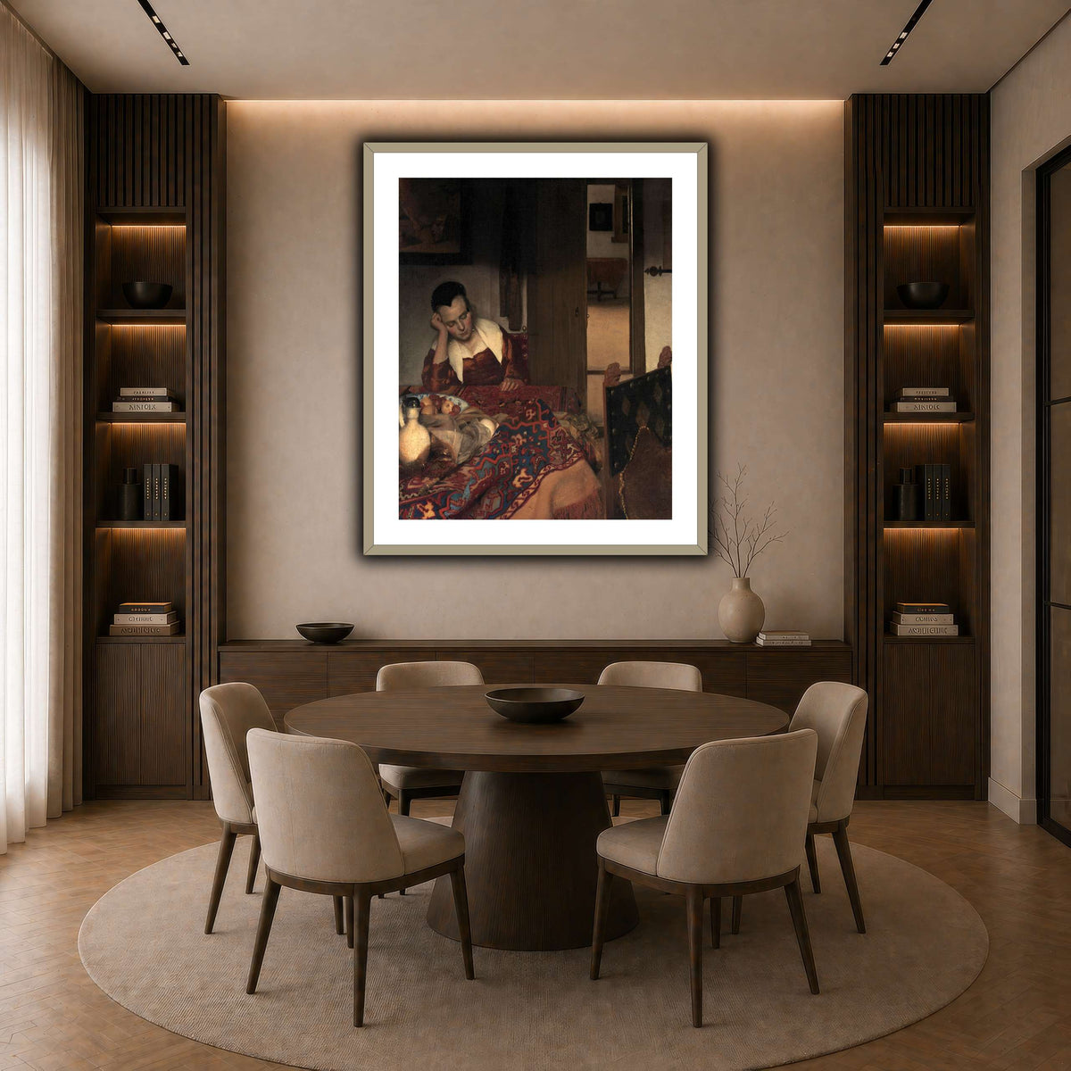 Vermeer_young_women_sleeping_result dark neutral-dining room
