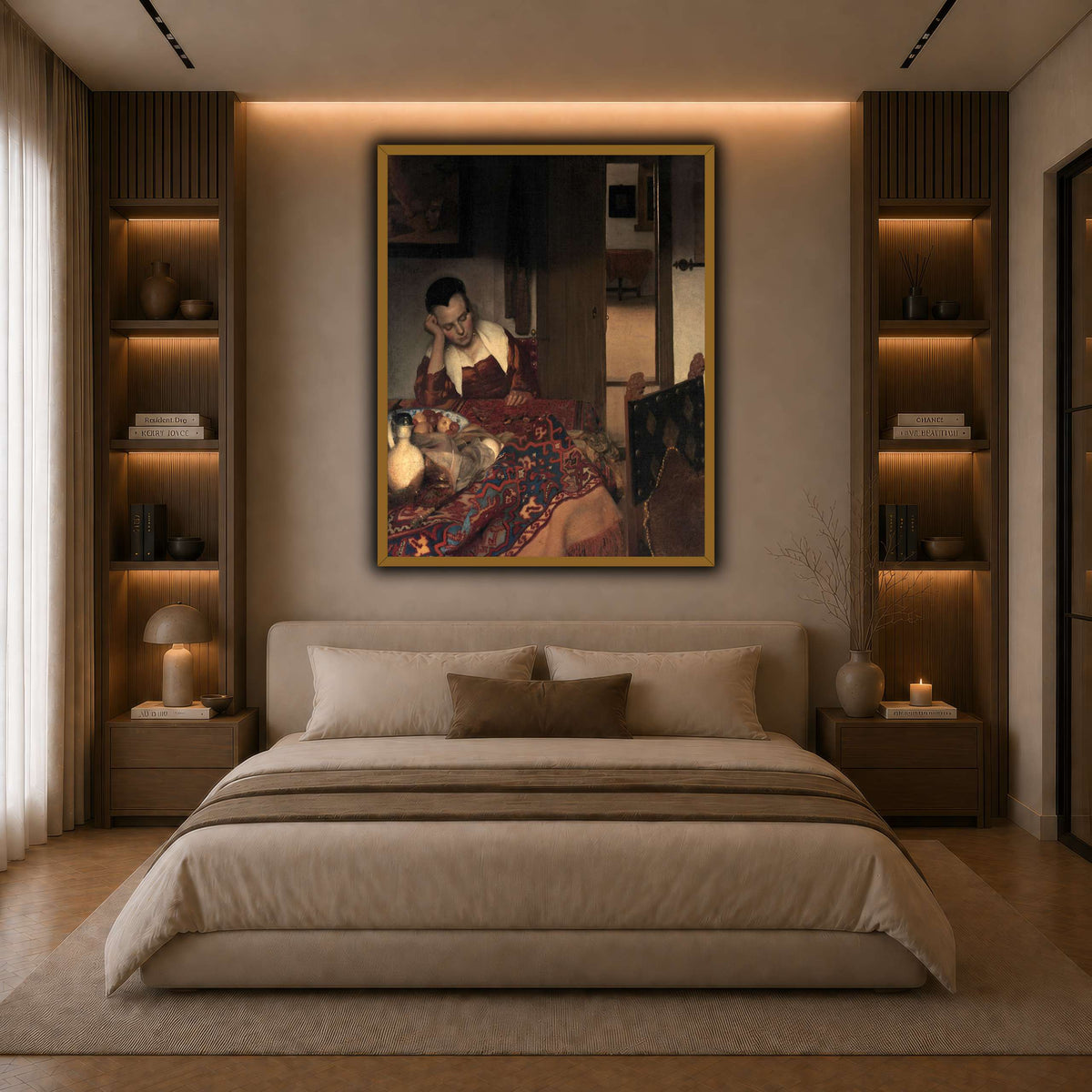 Vermeer_young_women_sleeping_result dark neutral-bedroom