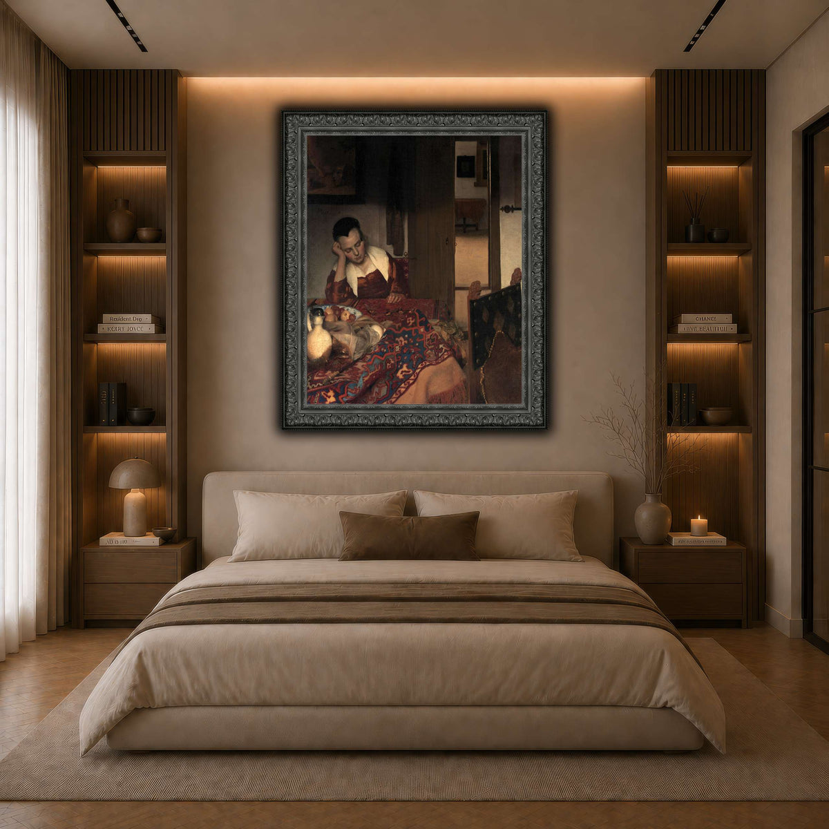 Vermeer_young_women_sleeping_result dark neutral-bedroom