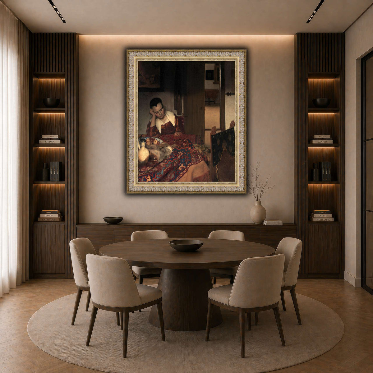 Vermeer_young_women_sleeping_result dark neutral-dining room