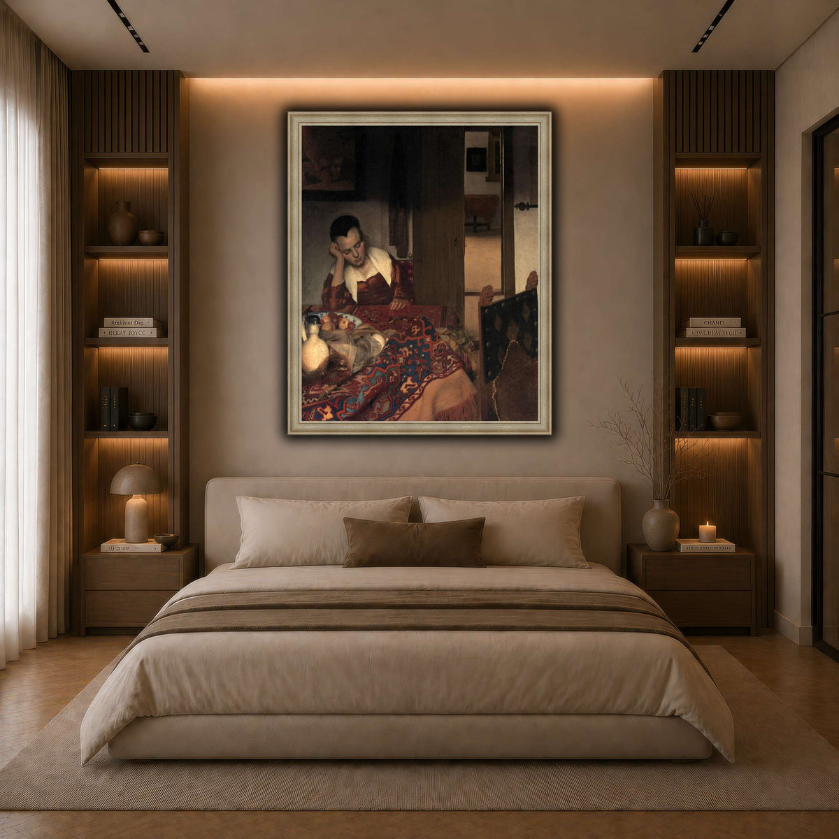 Vermeer_young_women_sleeping_result dark neutral-bedroom
