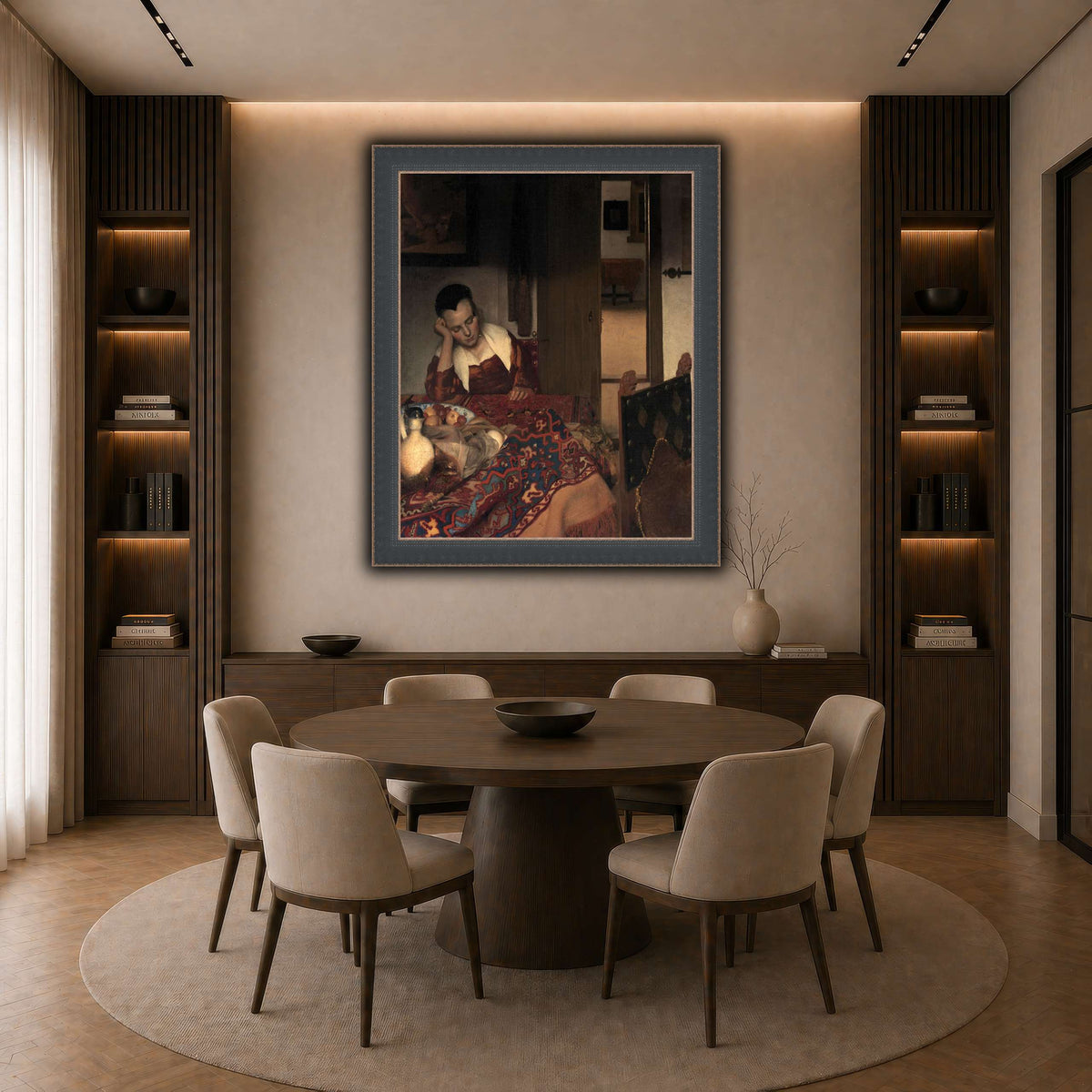 Vermeer_young_women_sleeping_result dark neutral-dining room