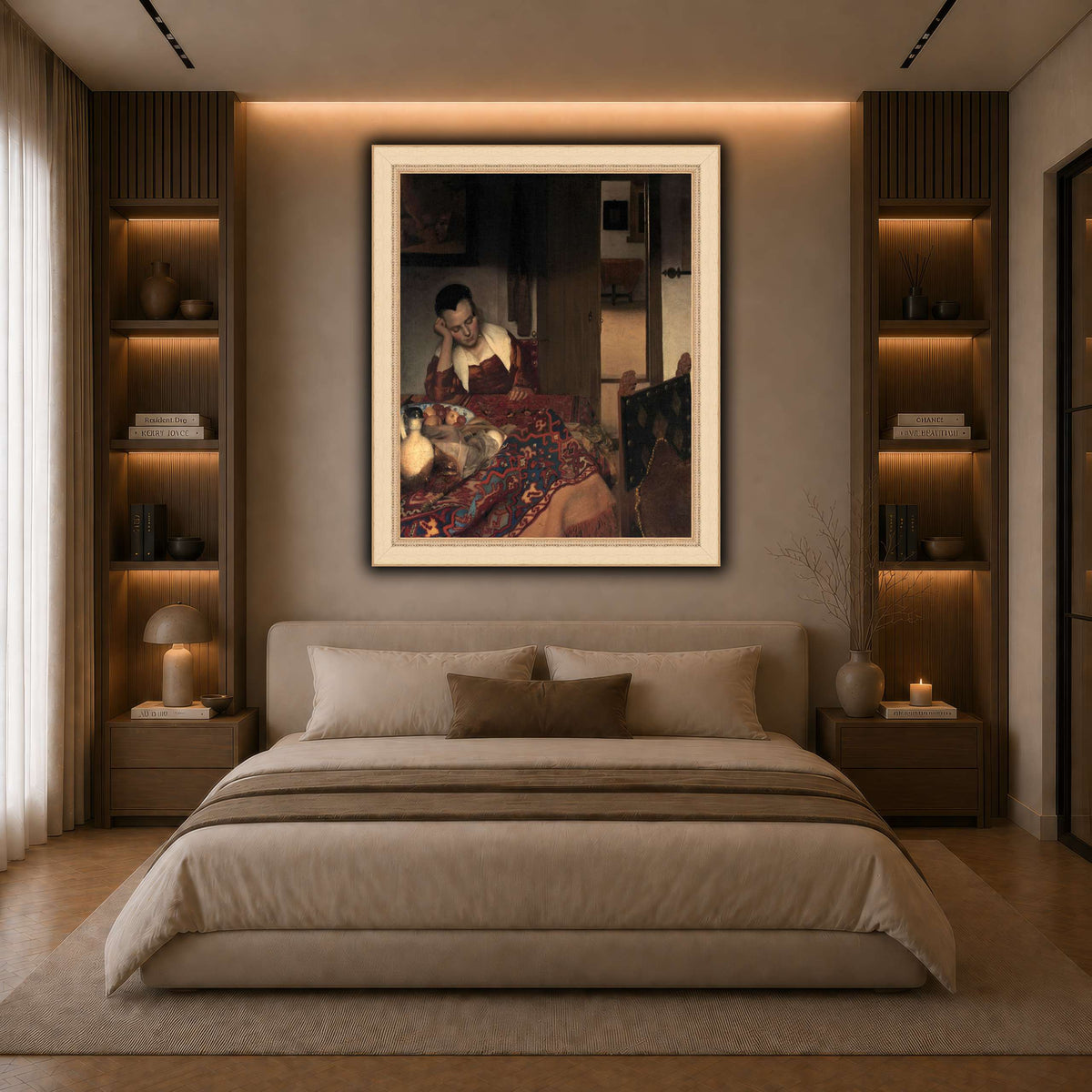 Vermeer_young_women_sleeping_result dark neutral-bedroom