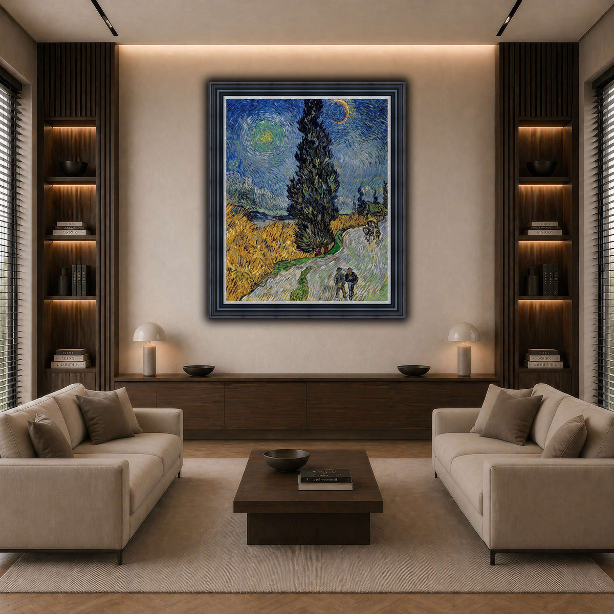 Vincent_van_Gogh_-_Road_with_Cypress_and_Star dark neutral-living room