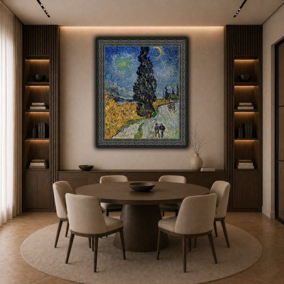Vincent_van_Gogh_-_Road_with_Cypress_and_Star dark neutral-dining room