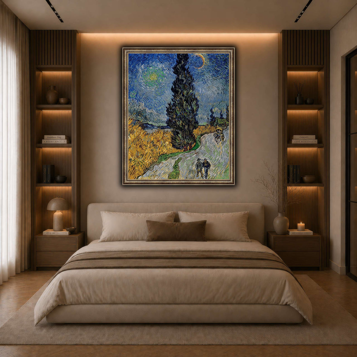 Vincent_van_Gogh_-_Road_with_Cypress_and_Star dark neutral-bedroom