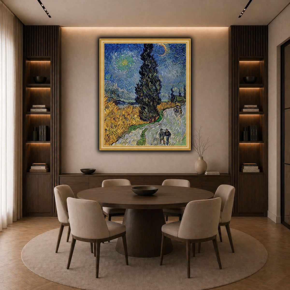 Vincent_van_Gogh_-_Road_with_Cypress_and_Star dark neutral-dining room