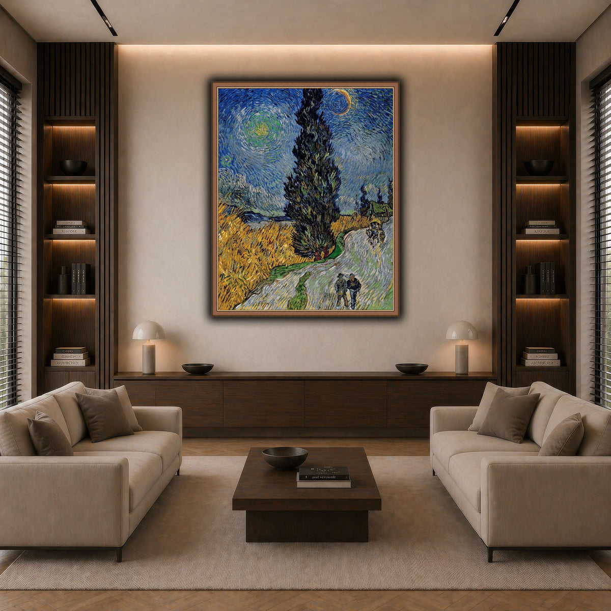 Vincent_van_Gogh_-_Road_with_Cypress_and_Star dark neutral-living room
