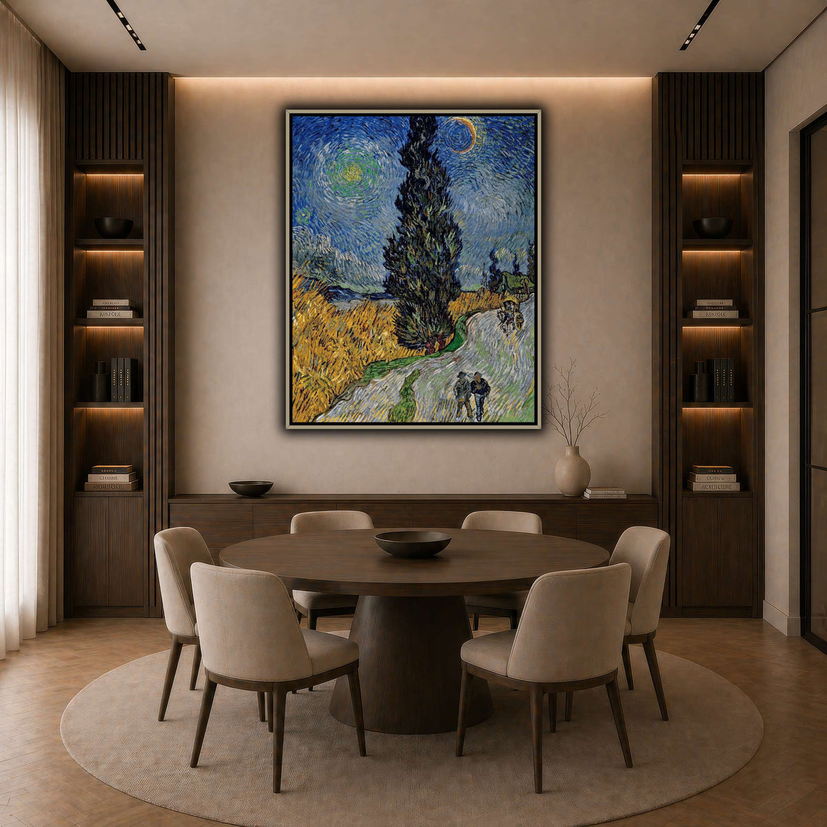 Vincent_van_Gogh_-_Road_with_Cypress_and_Star dark neutral-dining room