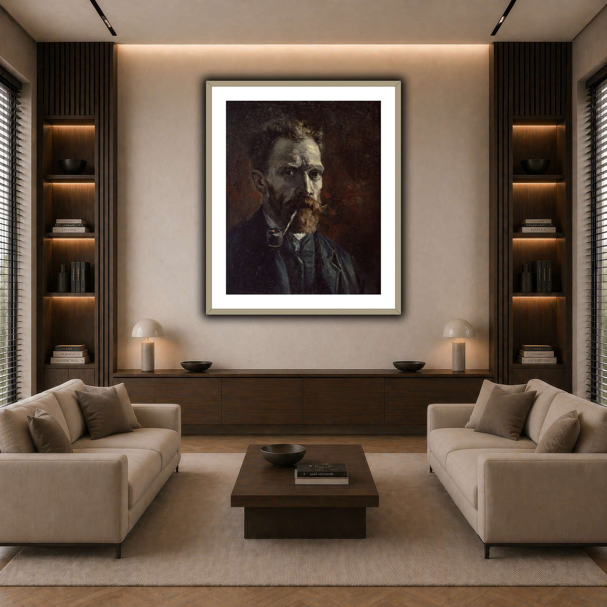 Vincent_van_Gogh_-_Self-portrait_with_pipe dark neutral-living room