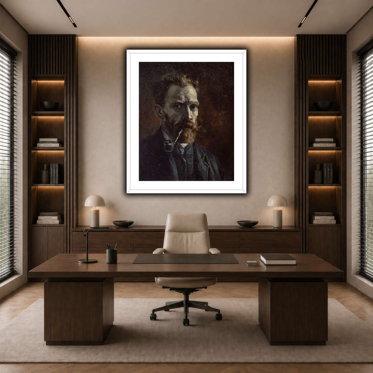 Vincent_van_Gogh_-_Self-portrait_with_pipe dark neutral-office