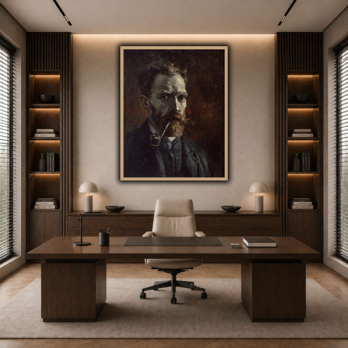 Vincent_van_Gogh_-_Self-portrait_with_pipe dark neutral-office