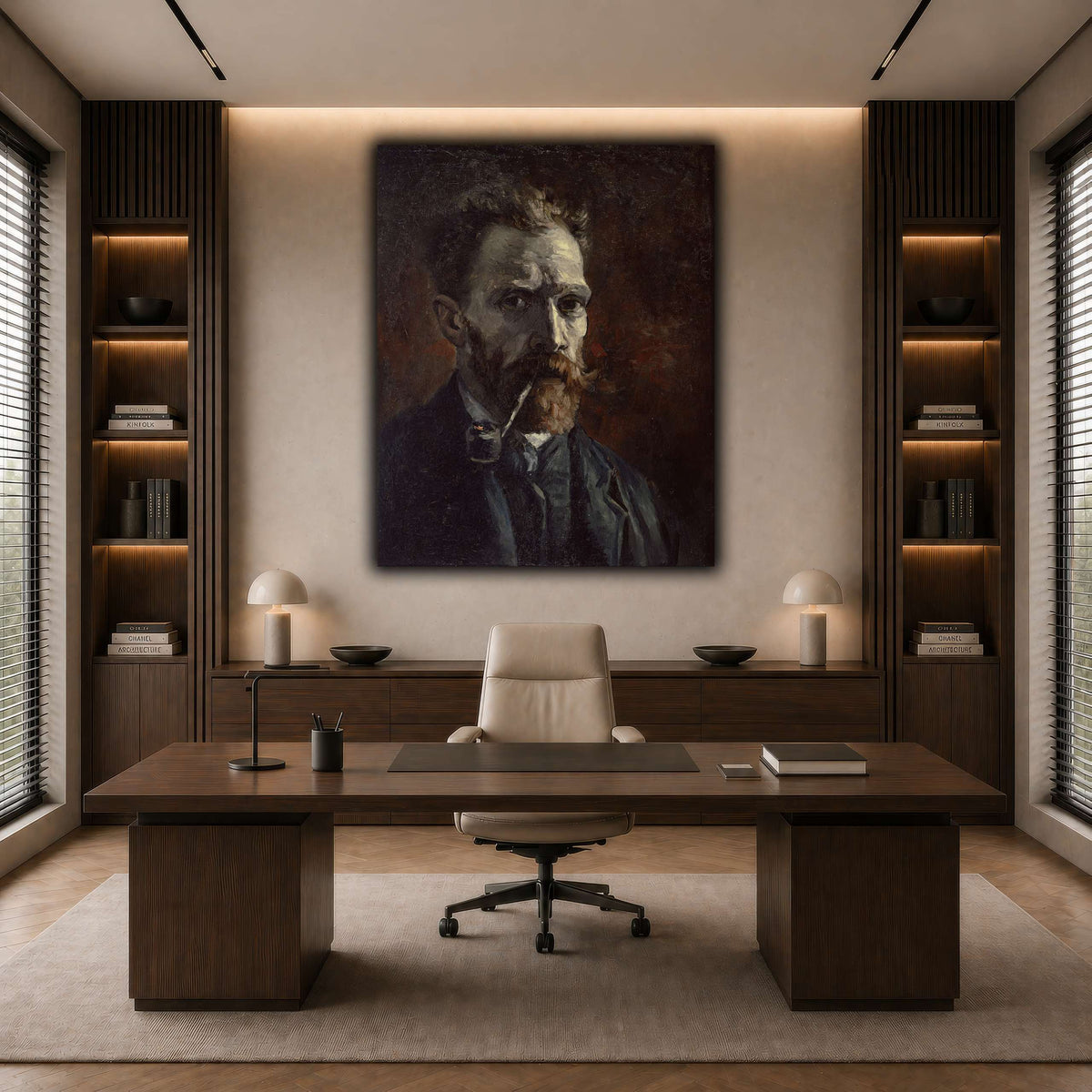Vincent_van_Gogh_-_Self-portrait_with_pipe dark neutral-office